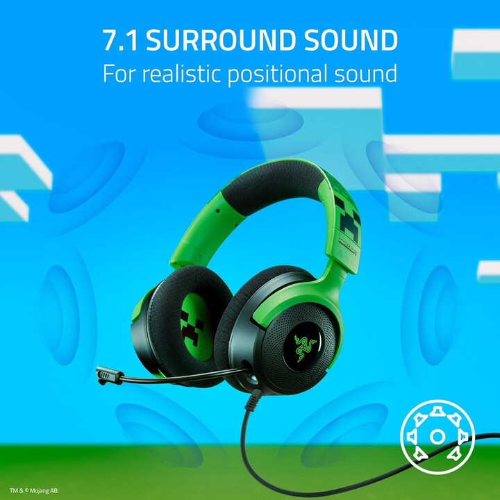 Razer Kraken V4 X Minecraft Edition, auriculares de juegos de PC USB con cable