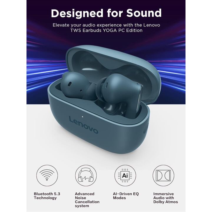 Lenovo TWS Yoga Earbuds, PC Edition, Tidal Teal with Active Noise Cancellation, Bluetooth 5.3