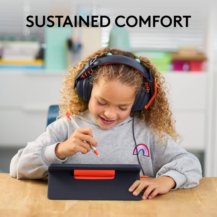 Logitech Zone Learn Wired Headphones, Education Headphones, Blue, Orange