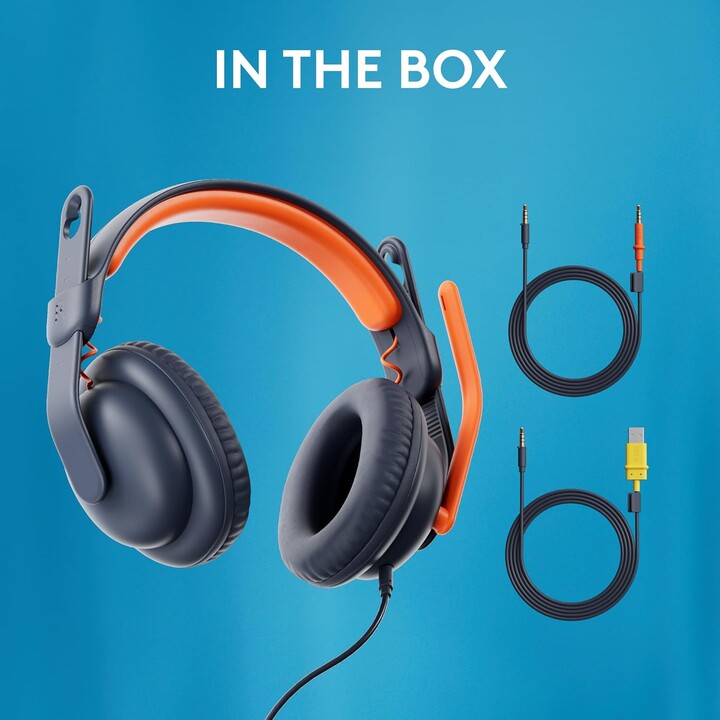 Logitech Zone Learn Wired Headphones, Education Headphones, Blue, Orange