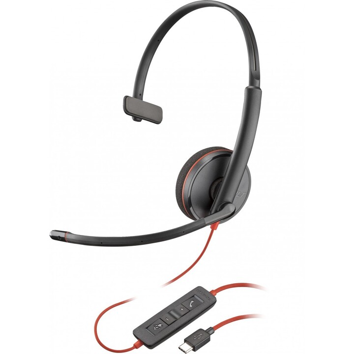 Fone de ouvido mono USB-C POLY Blackwire 3210 (a granel) com faixa de cabeça com fio para escritório/call center USB tipo C pret