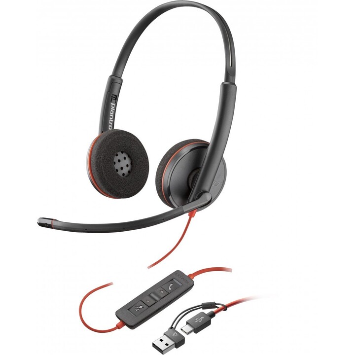 POLY Blackwire 3220 Stereo USB-C Black Headset +USB-C/A Adapter (Bulk) Alámbrico Diadema Oficina/Centro de llamadas USB Tipo C