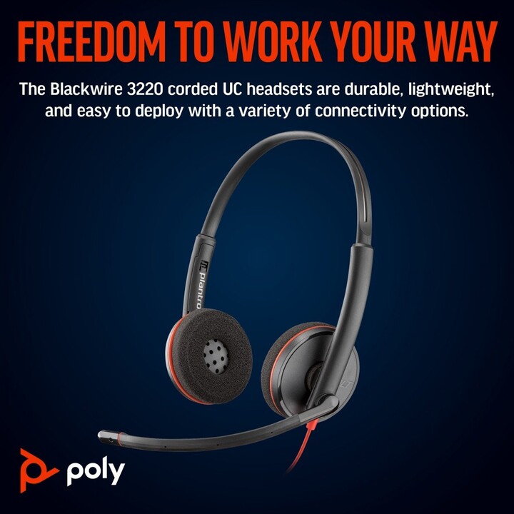 POLY Blackwire 3220 Stereo USB-C Black Headset +USB-C/A Adapter (Bulk) Alámbrico Diadema Oficina/Centro de llamadas USB Tipo C