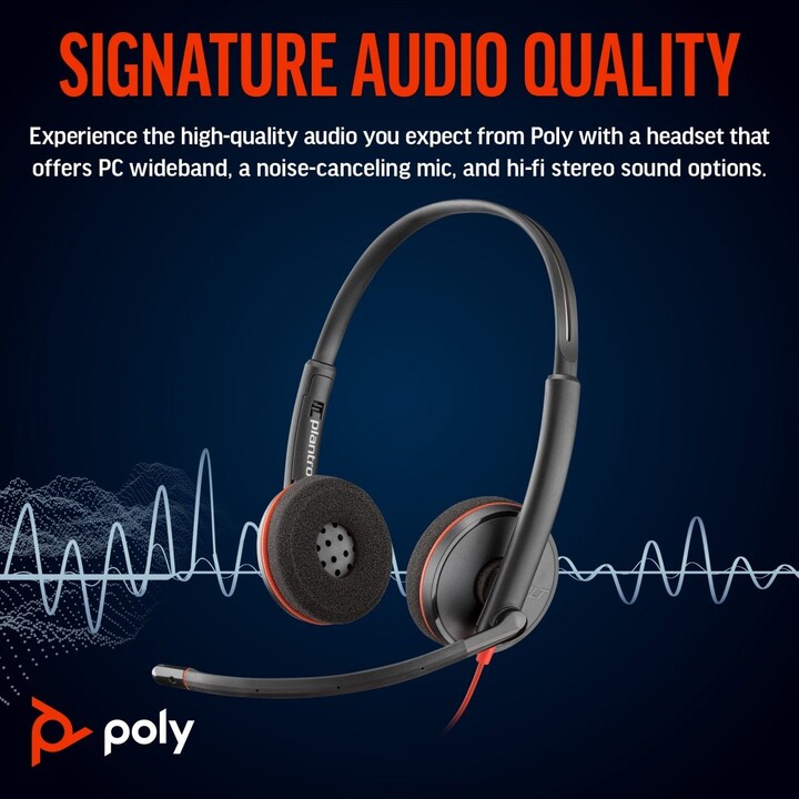 POLY Blackwire 3220 Stereo USB-C Black Headset +USB-C/A Adapter (Bulk) Alámbrico Diadema Oficina/Centro de llamadas USB Tipo C