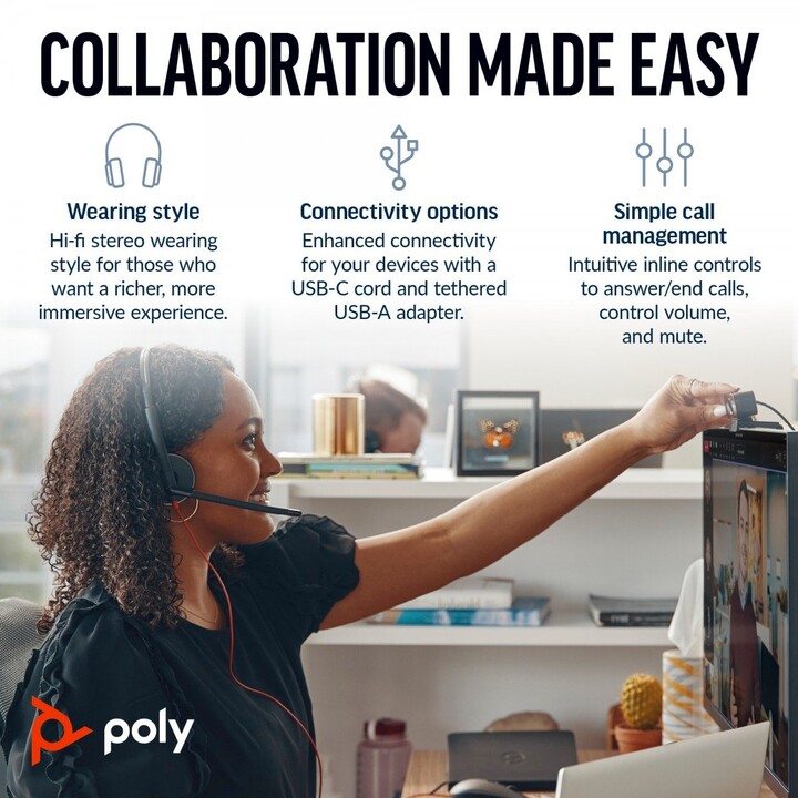 POLY Blackwire 3220 Stereo USB-C Black Headset +USB-C/A Adapter (Bulk) Alámbrico Diadema Oficina/Centro de llamadas USB Tipo C