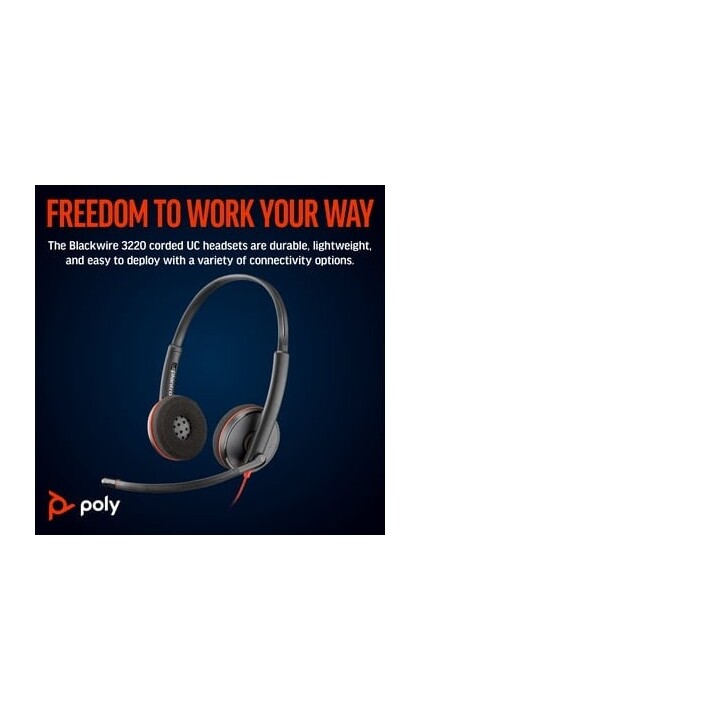 POLY Blackwire 3220 Stereo USB-C Black Headset +USB-C/A Adapter (Bulk) Alámbrico Diadema Oficina/Centro de llamadas USB Tipo C