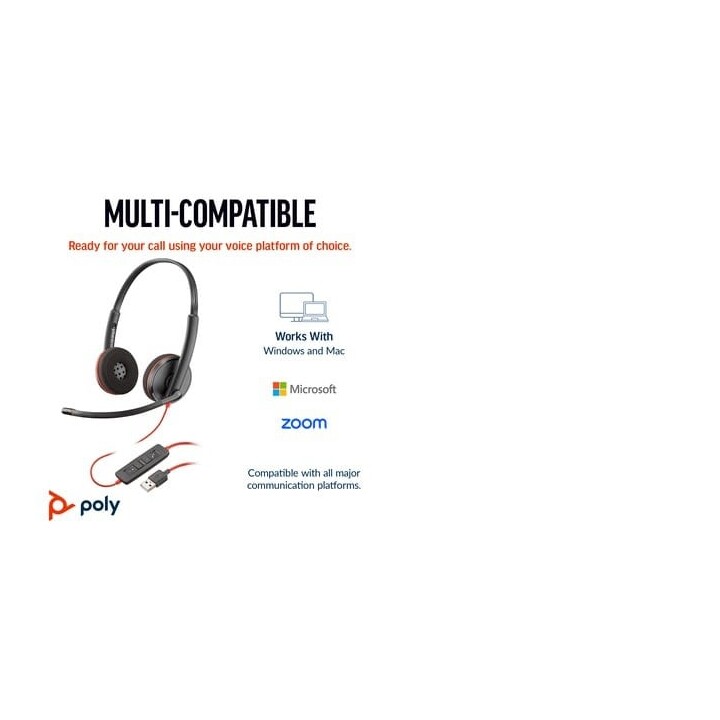 POLY Blackwire 3220 Stereo USB-C Black Headset +USB-C/A Adapter (Bulk) Alámbrico Diadema Oficina/Centro de llamadas USB Tipo C