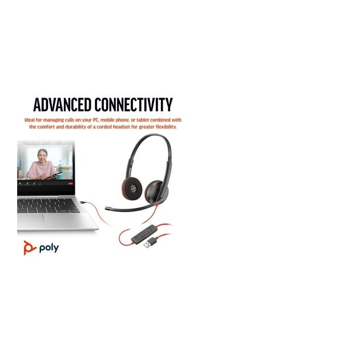 POLY Blackwire 3220 Stereo USB-C Black Headset +USB-C/A Adapter (Bulk) Alámbrico Diadema Oficina/Centro de llamadas USB Tipo C