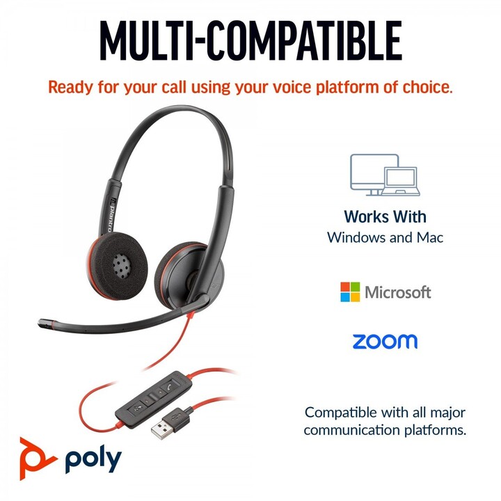 POLY Blackwire 3220 Stereo USB-C Black Headset +USB-C/A Adapter (Bulk) Alámbrico Diadema Oficina/Centro de llamadas USB Tipo C