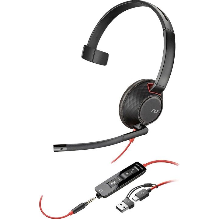 POLY Blackwire 5210 Monaural USB-C Headset +3.5mm Plug +USB-C/A Adapter (Bulk) Alámbrico Diadema Oficina/Centro de llamadas USB
