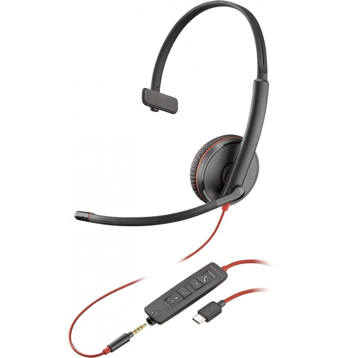POLY Blackwire C3215 Monaural Headset +Carry Case (Bulk) Alámbrico Diadema Oficina/Centro de llamadas USB Tipo C Negro