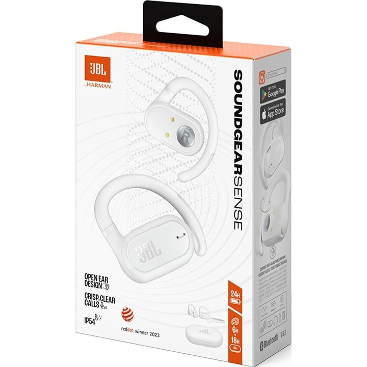 Auriculares Bluetooth JBL Soundgear Sense con estuche de carga/8 horas de reproducción/Blanco