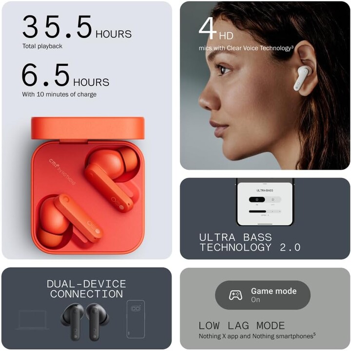 CMF by Nothing CMF Buds 2A wireless earbuds orange