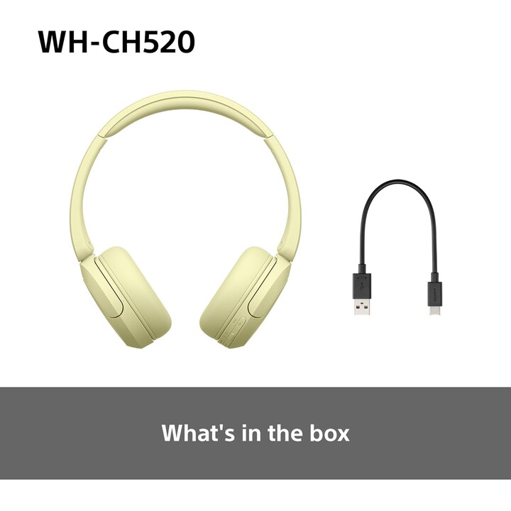 Sony WH-CH520 auriculares inalámbricos inalámbricos en la oreja, diseño liviano, amarillo