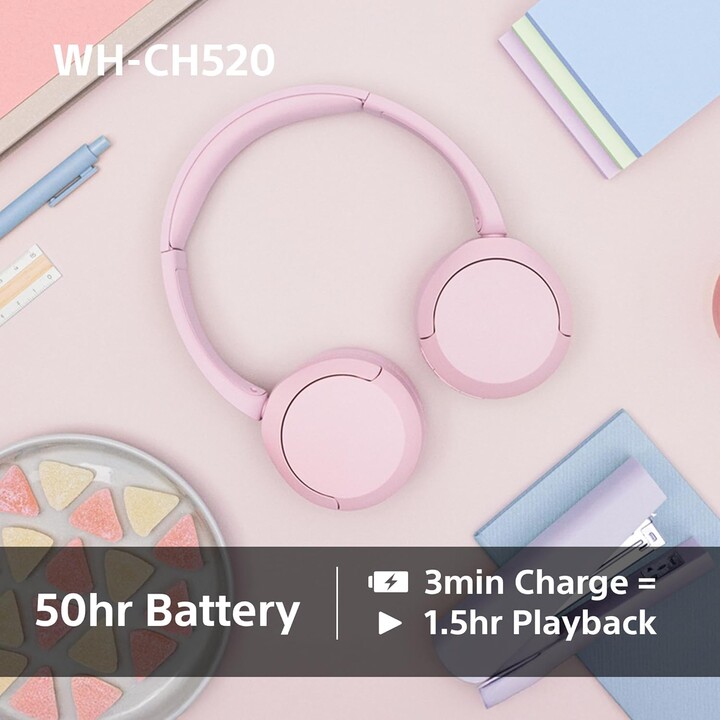 Sony WH-CH520 auriculares inalámbricos inalámbricos Bluetooth, diseño liviano, rosa