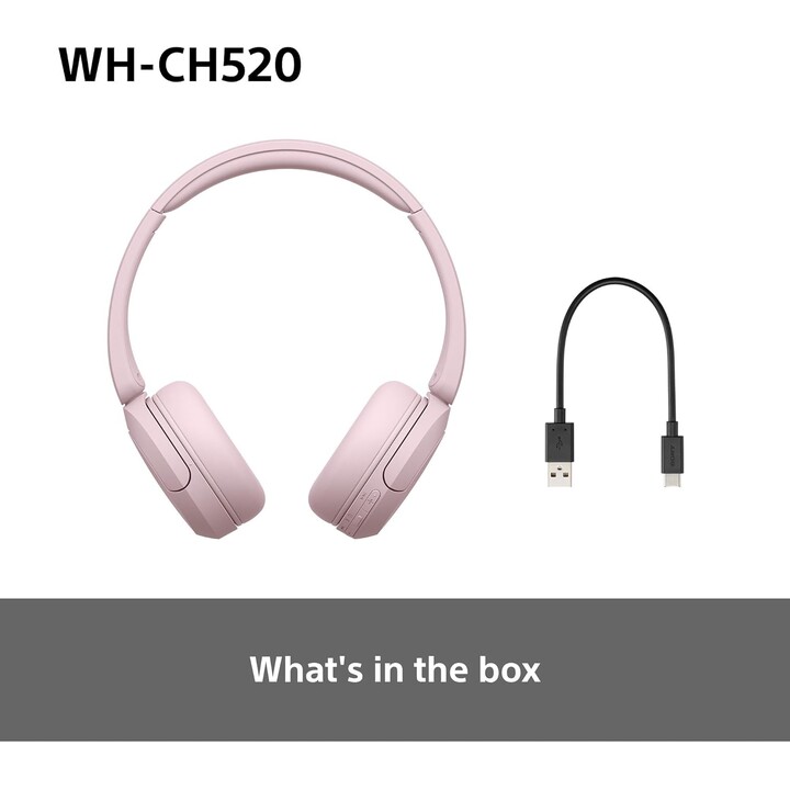 Sony WH-CH520 auriculares inalámbricos inalámbricos Bluetooth, diseño liviano, rosa