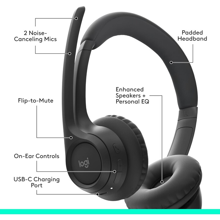 Logitech Zone 300 auriculares Bluetooth inalámbricos con micrófono de cancelación de ruido, negro