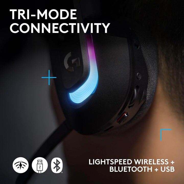 Logitech G G522 Lightspeed, auriculares de juegos inalámbricos, Lightsync RGB, negro