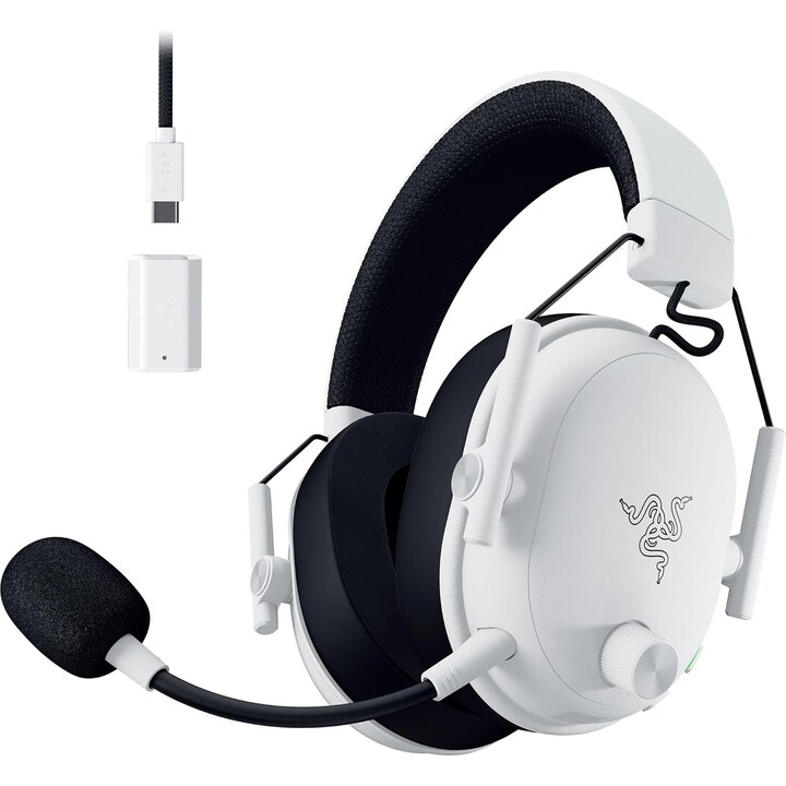 Razer Blackshark v3, auricolare wireless e-sports, triforce da 50mm driver, bianco