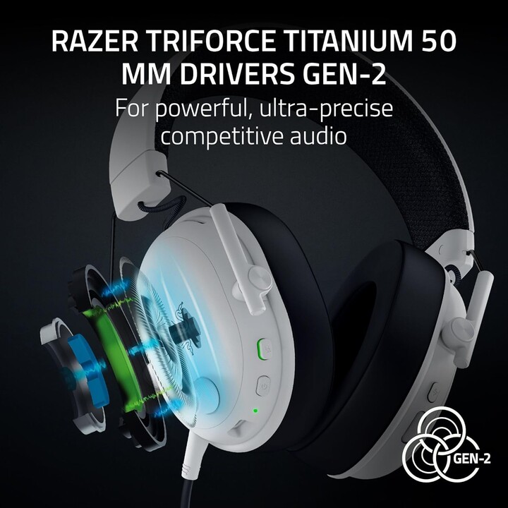 Razer Blackshark v3, auricolare wireless e-sports, triforce da 50mm driver, bianco