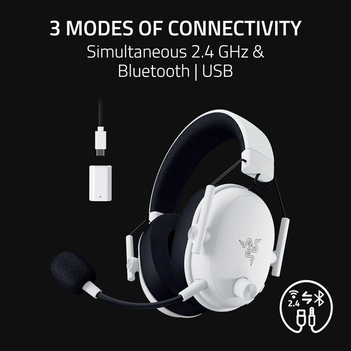 Razer Blackshark v3, auricolare wireless e-sports, triforce da 50mm driver, bianco
