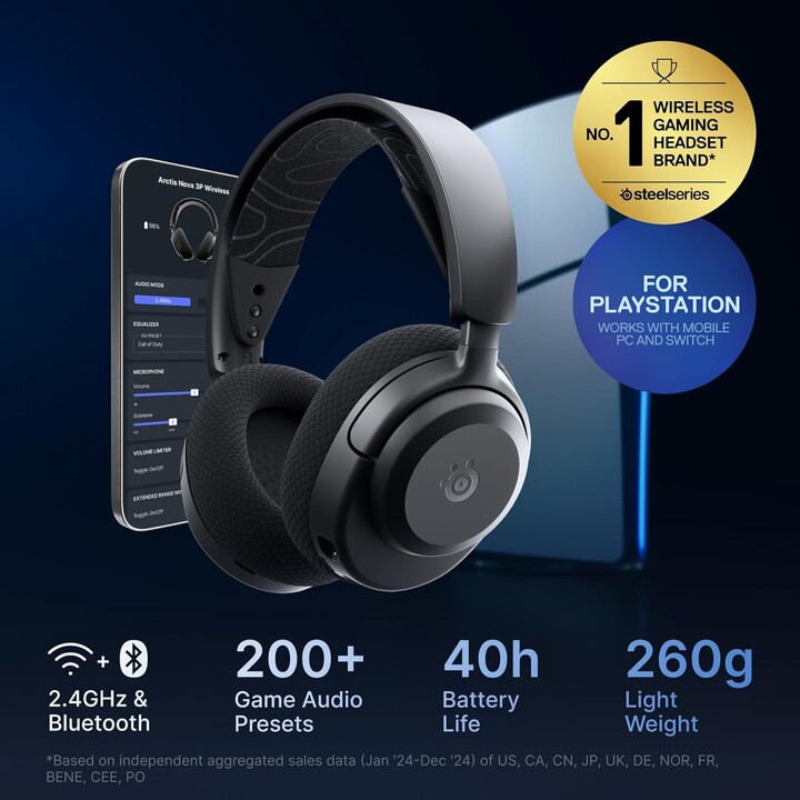 Steelseries Arctis Nova 3p Kabellose Kopfhörer (Kopfhörer, Musik/Alltag, Bluetooth, Schwarz)