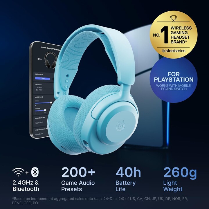 Steelseries Arctis Nova 3p Kabellose Kopfhörer, Kopfbügel, Musik/Alltagsgebrauch, Bluetooth, Aquamarin