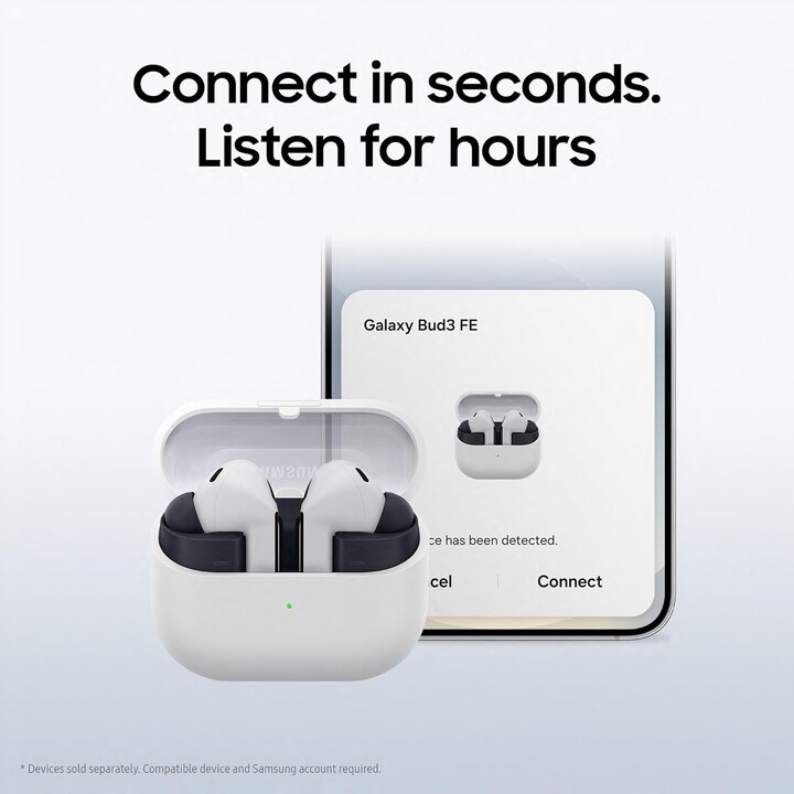 Samsung Galaxy Buds3 FE, Galaxy AI, Auriculares Inalámbricos, Cancelación de Ruido, Bluetooth, Audio 360, Negro