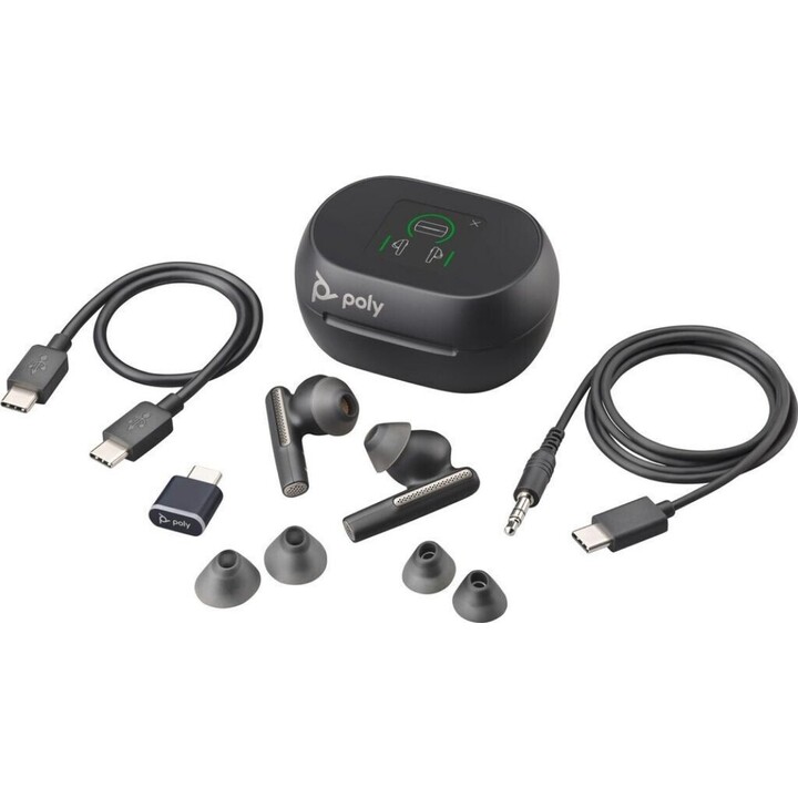 Auriculares Poly Voyager Free 60 + Adaptador BT700 USB-C + Funda de carga con pantalla táctil.