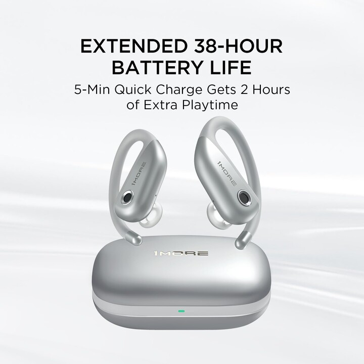 1MORE Fit Open Earbuds S50, Cuffie bluetooth wireless con microfono, IPX7, carico rapido, 38 ore, argento