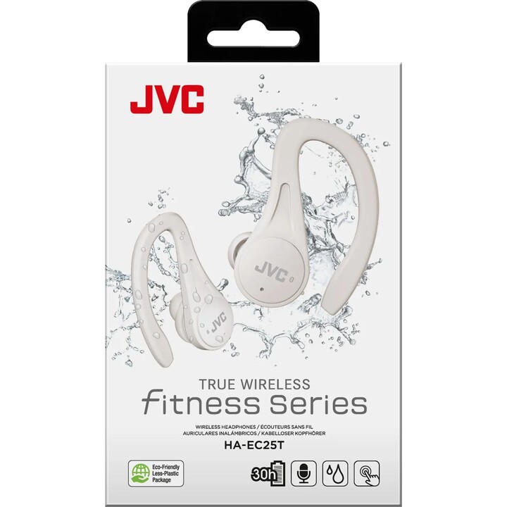 JVC True Wireless Sport - auriculares inalámbricos con gancho seguro, ligeros y compactos, blancos