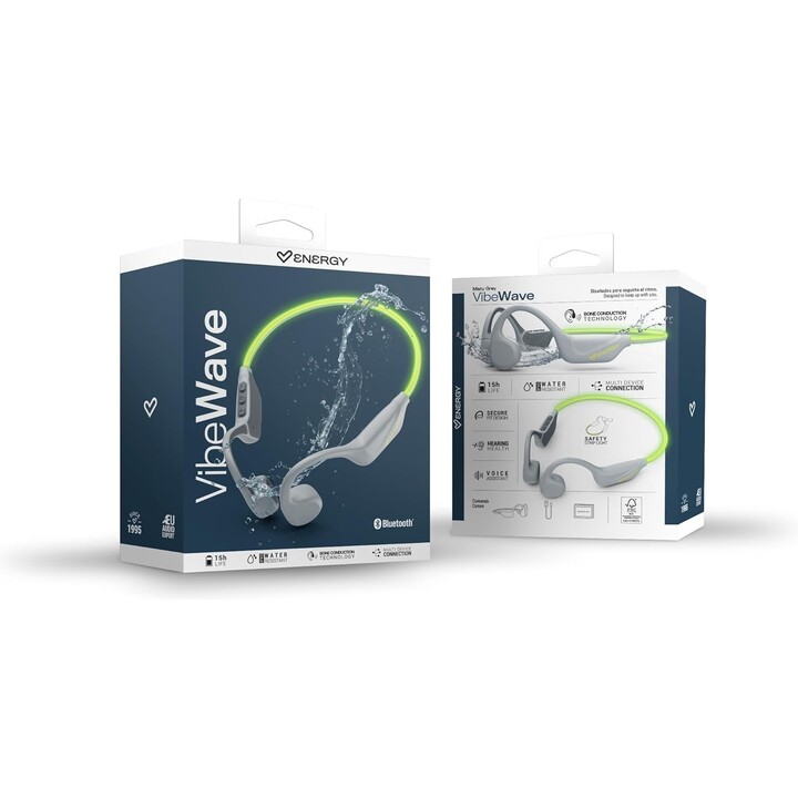 Energy Sistem VibeWave Auriculares deportivos Bluetooth 5.4, 15 horas de batería, micrófono, luces LED, resistencia al agua IPX5