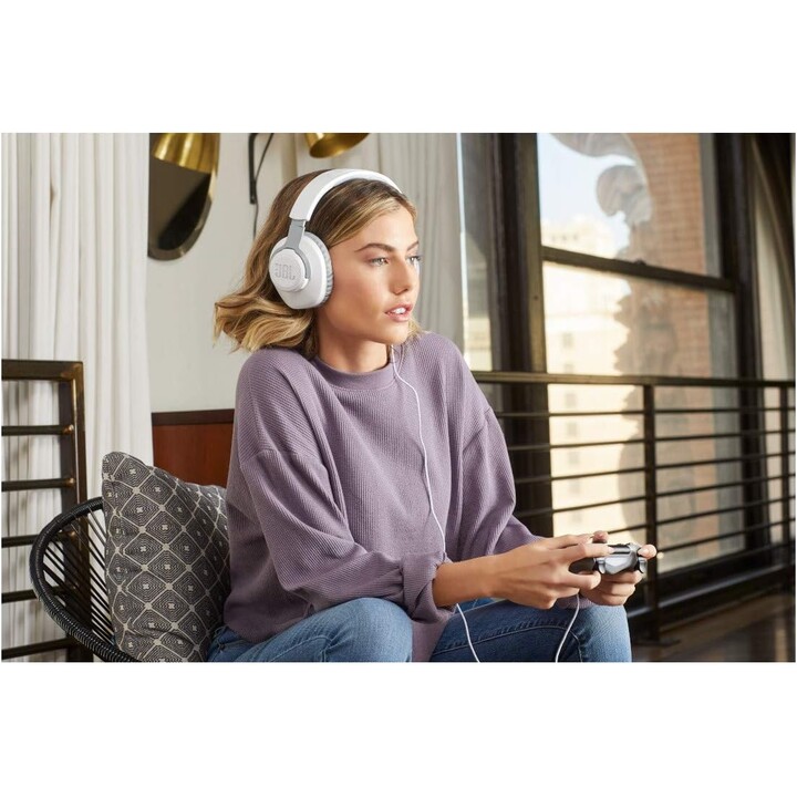 Casque de jeu JBL Quantum 100 avec microphone / prise jack 3,5 mm / blanc