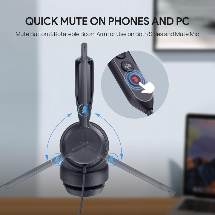 Yealink UH42 - Auricolare USB mono con microfono per computer, auricolari con cavo