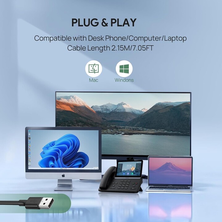 Yealink UH42 - Auricolare USB mono con microfono per computer, auricolari con cavo