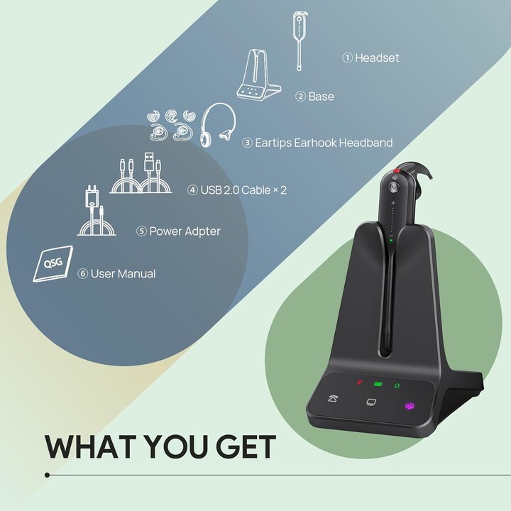 Yealink WH63 E2 DECT Auriculares inalámbricos con micrófono, 2 auriculares con cancelación de ruido