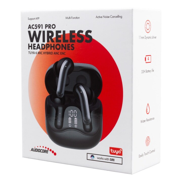Audiocore Wireless Earbuds, Hybrid ANC, ENC, 6 Microphones, Charging Case, Tuya, AC591 PRO