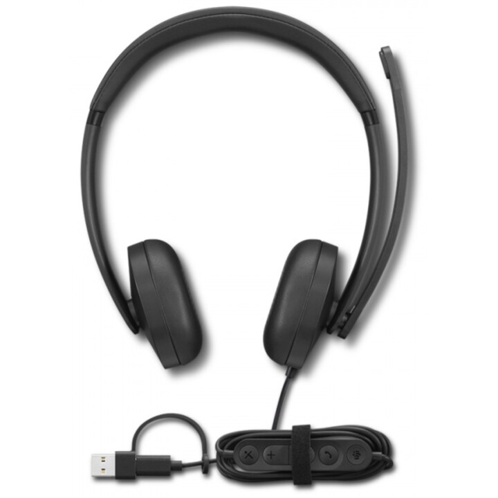 Lenovo - VoIP Headset 5000 Auscultadores com fios para escritório/centro de chamadas, USB Type-C, Preto