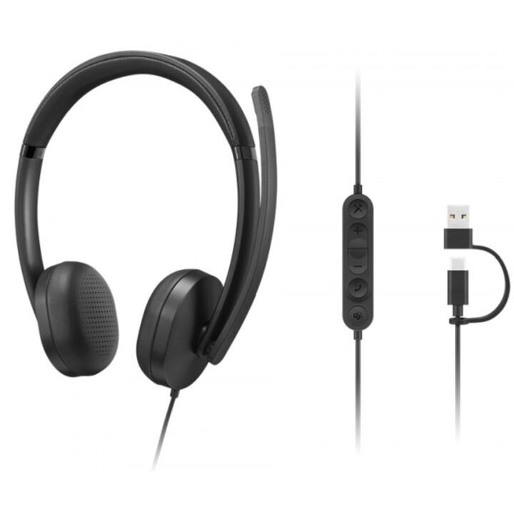 Lenovo - VoIP Headset 5000 Auscultadores com fios para escritório/centro de chamadas, USB Type-C, Preto