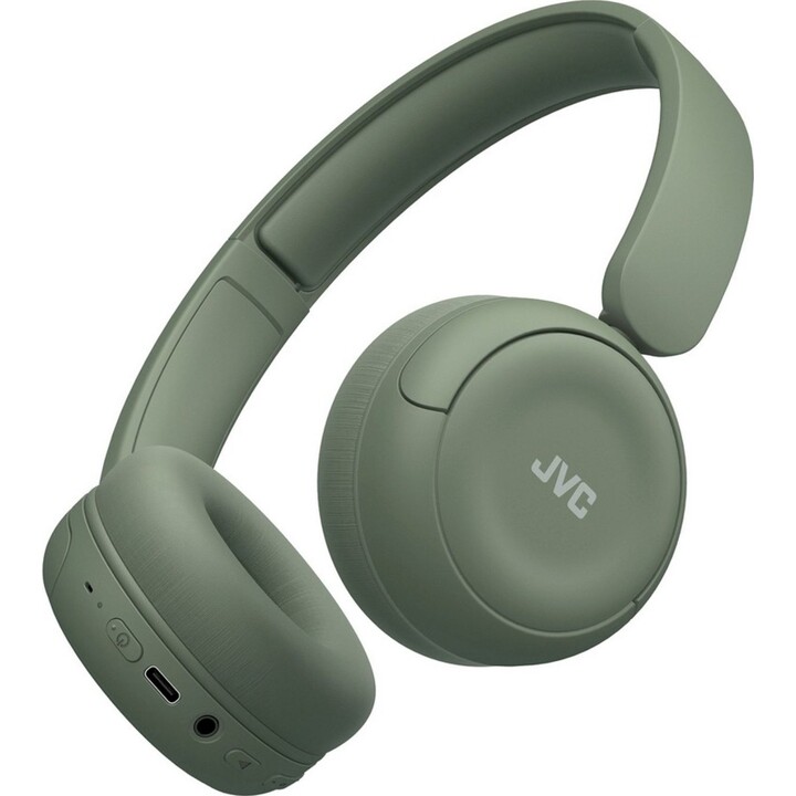 Fones de ouvido sem fio e com fio JVC HA-S59W, supra-auriculares para música/uso diário, USB Tipo-C, Bluetooth, verde.