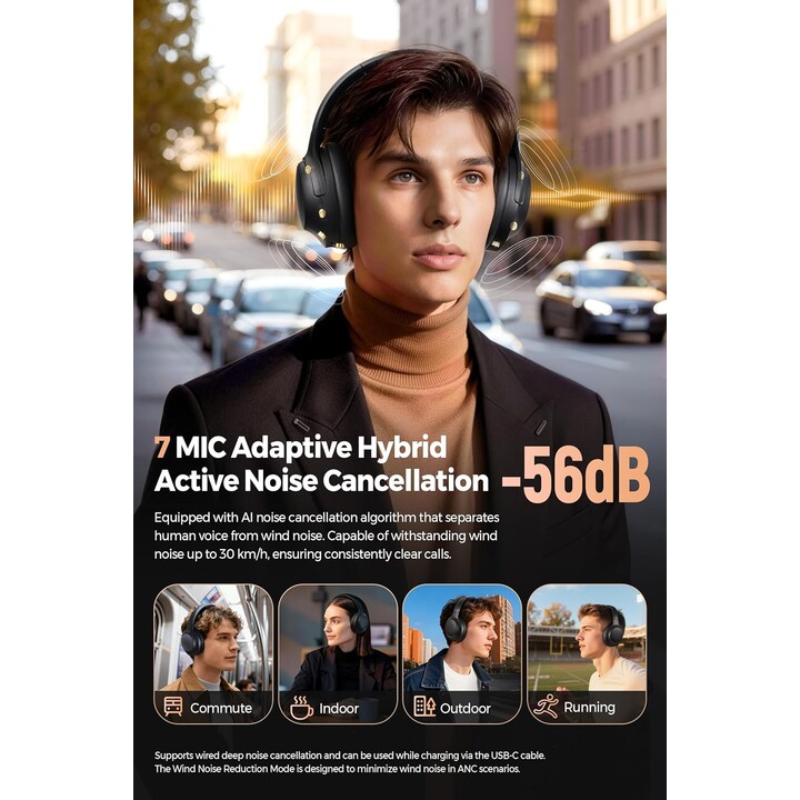 SoundPEATS Cove Pro Cancelación Activa Híbrida con Hi-Res Dual Gold con LDAC - Auriculares de Diadema Plegables Inalámbricos