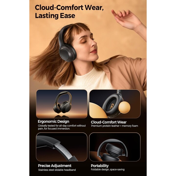 SoundPEATS Cove Pro Cancelación Activa Híbrida con Hi-Res Dual Gold con LDAC - Auriculares de Diadema Plegables Inalámbricos