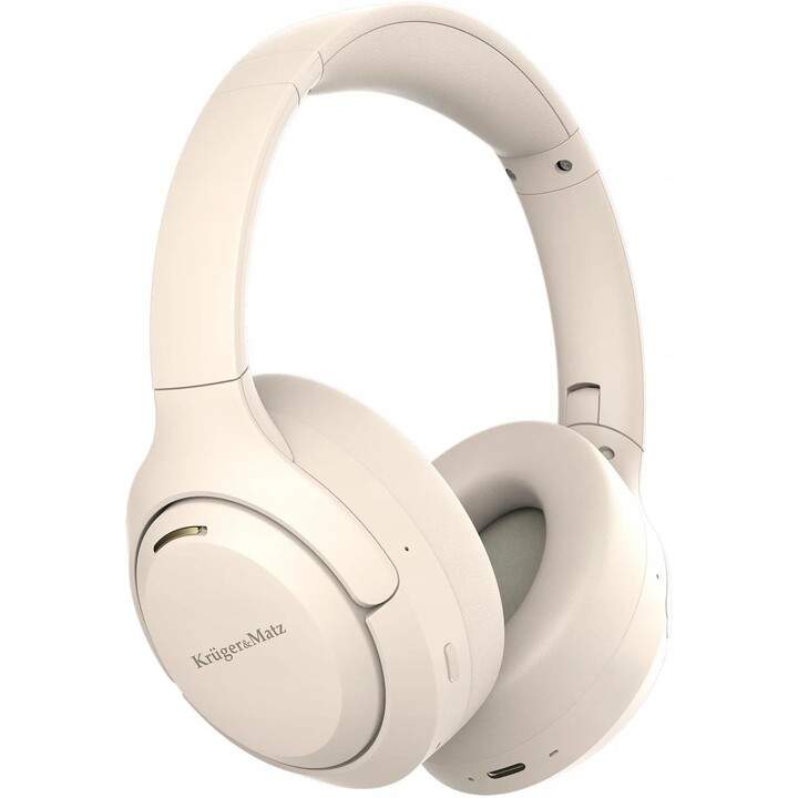 Auriculares inalámbricos supraaurales Kruger&Matz F8A con cancelación activa de ruido (ANC), color beige.