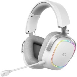 Fones de ouvido supra-auriculares sem fio Rampage RETSU com Bluetooth 2.4G e RGB, na cor branca.