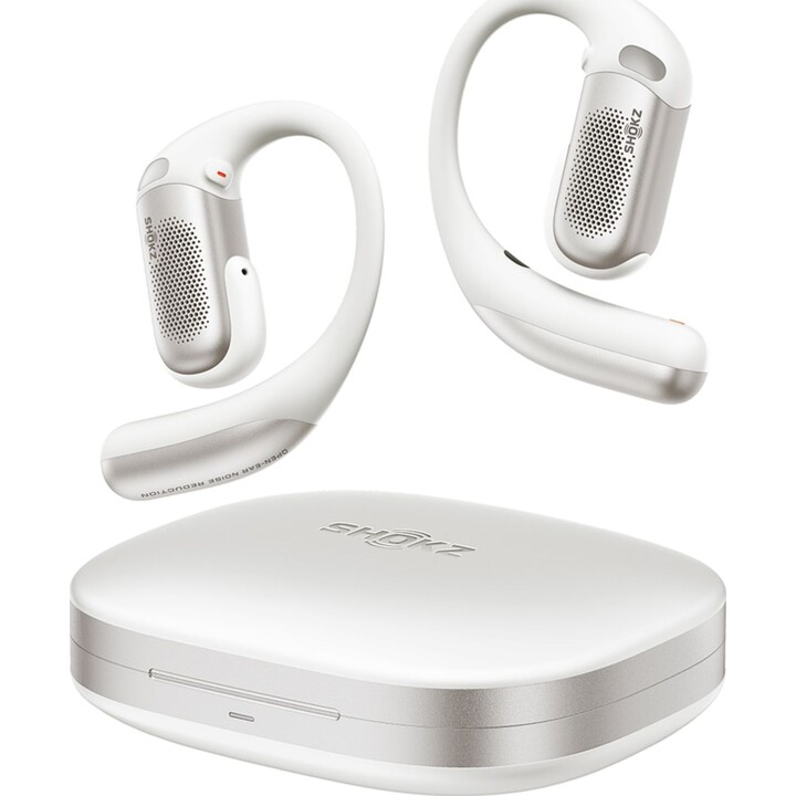Cuffie Shokz OpenFit Pro bianche con design a orecchio aperto e Bluetooth 5.3, 12 ore di autonomia (50 ore con la custodia)