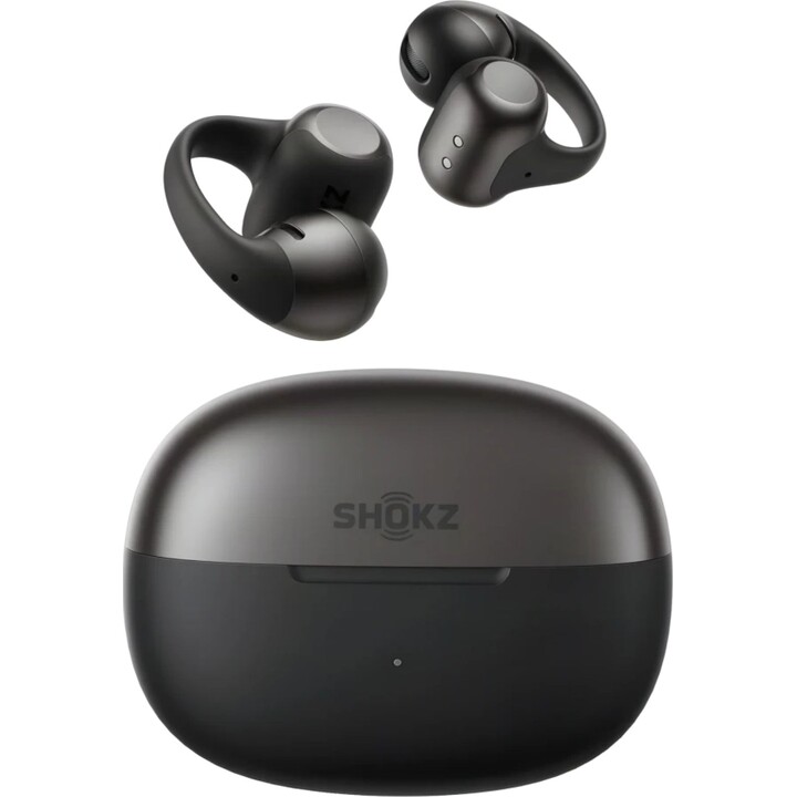 Auriculares SHOKZ OpenDots 2 negros con diseño de oreja abierta y clip, Bluetooth 6.1, 10 horas + 40 horas con el estuche