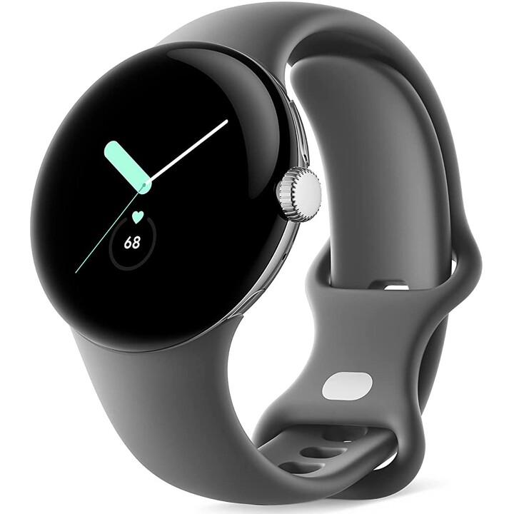 Google Pixel Watch LTE 41 mm Silber (Silber) und graues Sportarmband (Charcoal)