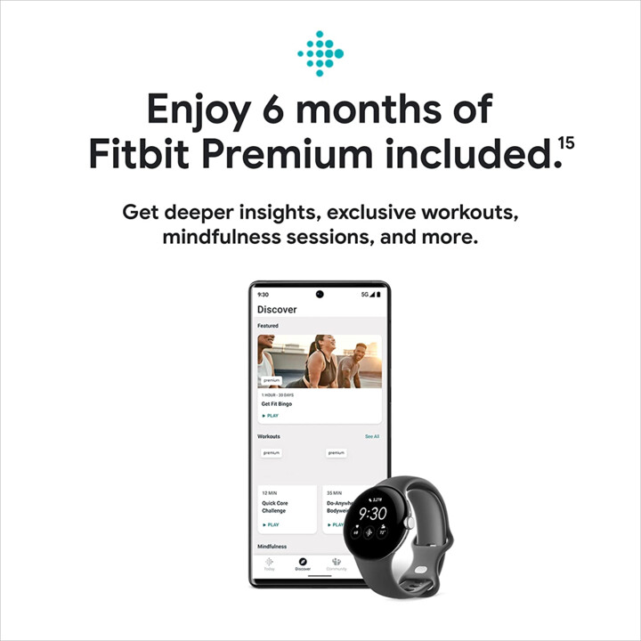 Google Pixel Watch LTE 41 mm Silber (Silber) und graues Sportarmband (Charcoal)