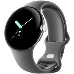 Google Pixel Watch, SmartWatch Android, Caja de Acero Inoxidable Plateado Pulido con Pulsera Deportiva Charcoalan, Wifi