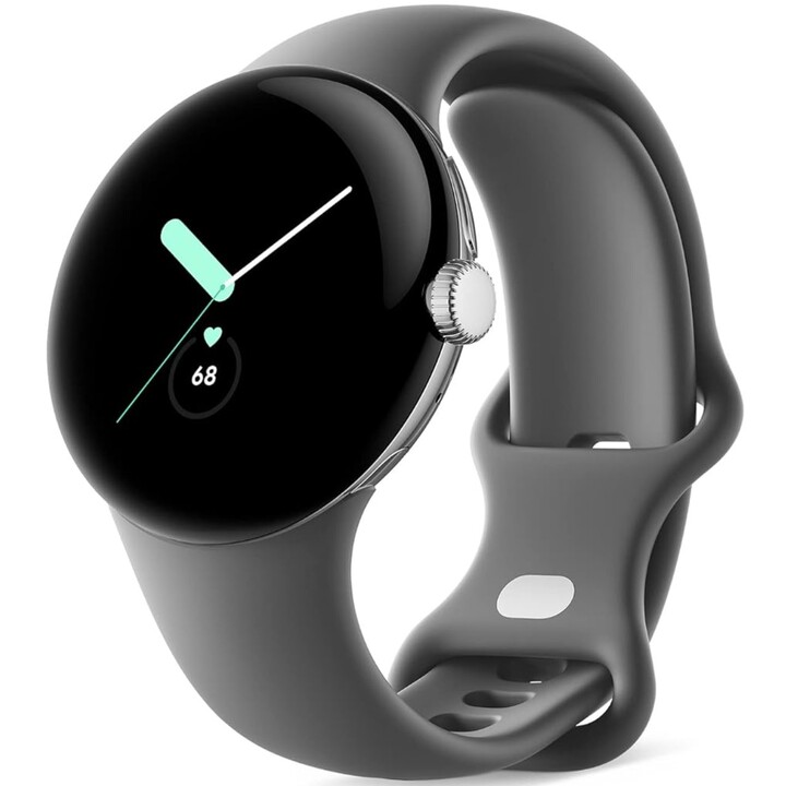 Google Pixel Watch, SmartWatch Android, Caja de Acero Inoxidable Plateado Pulido con Pulsera Deportiva Charcoalan, Wifi